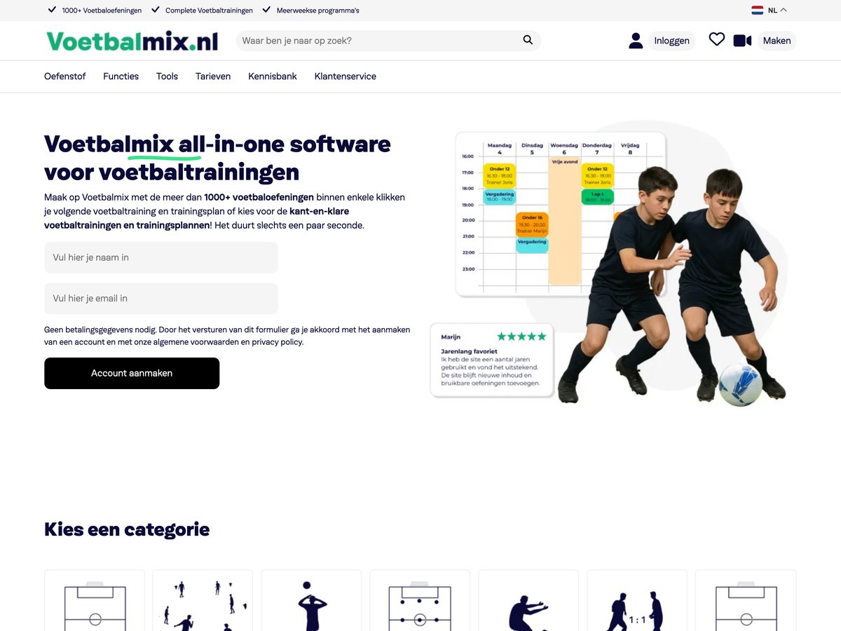 Screenshot of the Voetbalmix.nl project